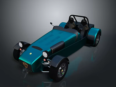Teal Open Top Vintage Style Two Seater Car With Shiny Body And Stylish Wheels 3d model