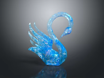 Blue Glass Swan Sculpture With Elegant Curved Neck And Feather Details 3d model