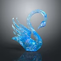 Blue Glass Swan Sculpture With Elegant Curved Neck And Feather Details