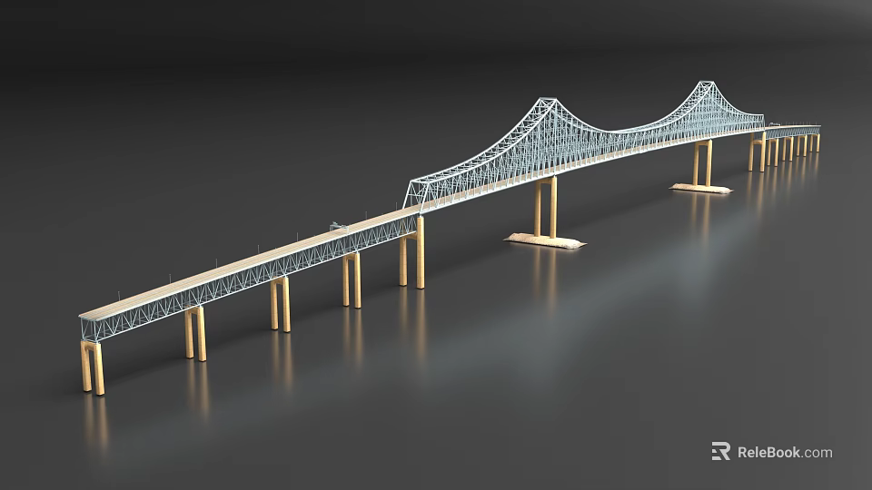 Modern Bridge Structure With Steel Cable Design And Supporting Piers 3d model 