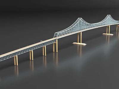 Modern Bridge Structure With Steel Cable Design And Supporting Piers 3d model