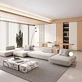 Modern Living Room Interior With Light Gray L Shaped Sofa Marble Coffee Table And Cactus
