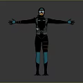 Scuba Diver Wearing Black Wetsuit With Blue Accents And Diving Gear