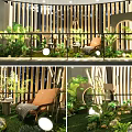 Cozy Lounge Area With Lush Green Plants Wooden Screens And Comfortable Seats