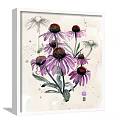 Watercolor Plant Paintings With Purple Flowers And Green Leaves On White Background