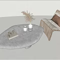 Middle ancient style coffee table single chair combination 3d model
