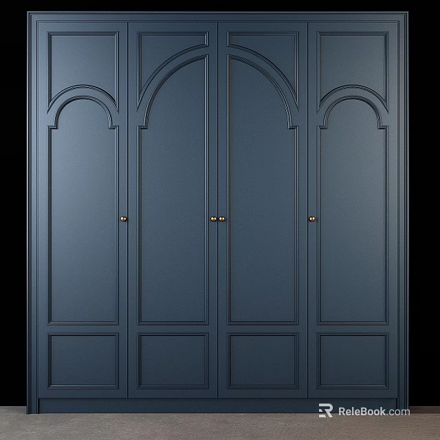 Deep Blue Dresser With Arched And Rectangular Panel Details And Golden Handles 3d model 