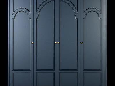 Deep Blue Dresser With Arched And Rectangular Panel Details And Golden Handles 3d model