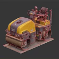 Yellow And Gray Construction Road Roller With Double Rollers Seat And Control Panel 3d model