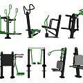 Various Modern Fitness Sports Equipment with Black Green Frames and Ergonomic Design