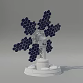 Flower Shaped Solar Powered Household Appliance With Hexagonal Panels Blue Center And White Base