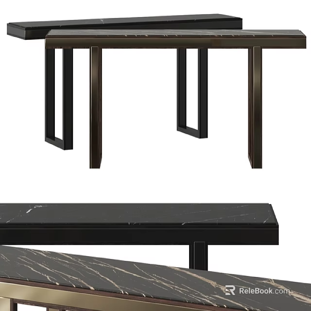 Modern Sleek Side Table with Black Marble Top and Sturdy Metal Legs Design 3d model 