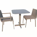 Modern Light Brown Dining Chairs With Armrests And Square Table In Interior 3d model
