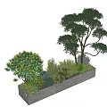 Outdoor Stone Flower Planter With Various Trees Shrubs And Colorful Plants