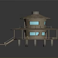 Circular Wooden Two Story Cabin Featuring Conical Roof Terrace Staircase And Small Window