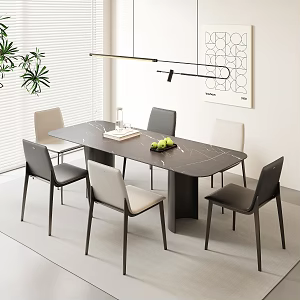 Modern Simple Dining Table and Chair Combination Long Dining Table Marble Dining Table and Chair Combination Simple Dining Chair Simple Chandelier 3d model