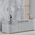 Modern front desk reception desk chandelier marble background wall 3d model