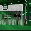 Vibrant Green Lit Children's Playground Stage With Castle Decorations Trees And Gift Boxes
