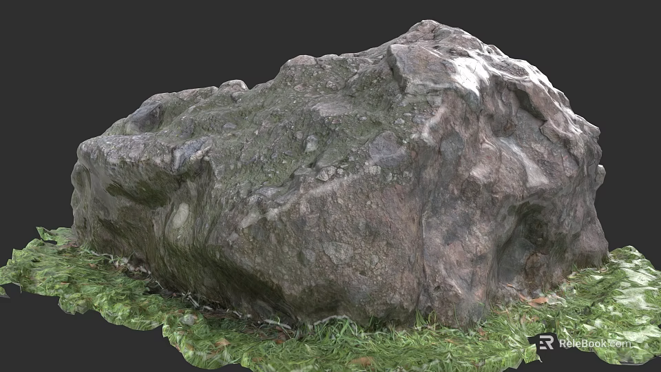 Natural Micro Terrain Featuring Large Detailed Rock With Lush Grass At Base 3d model 