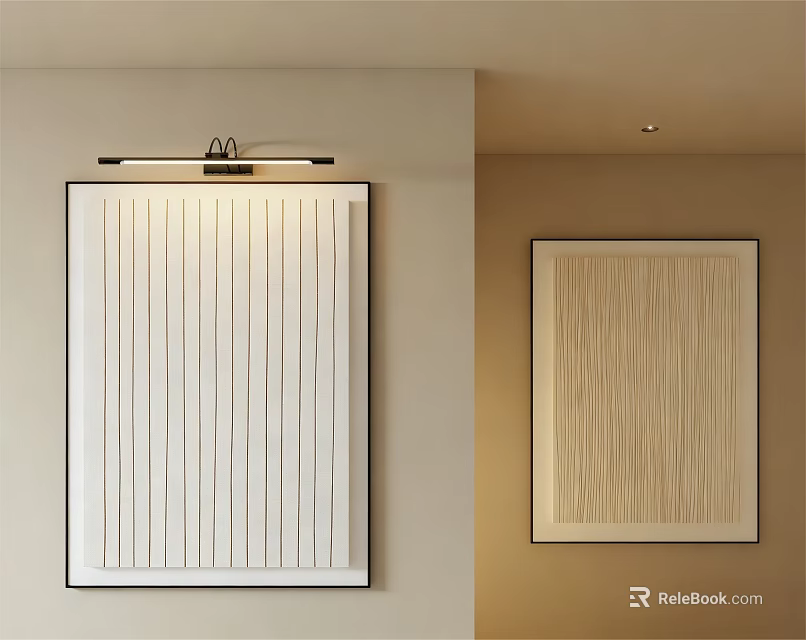 Abstract Paintings With Vertical Horizontal Stripes White Beige Background Black Frame Wall Decor 3d model 