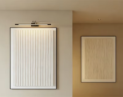 Abstract Paintings With Vertical Horizontal Stripes White Beige Background Black Frame Wall Decor 3d model