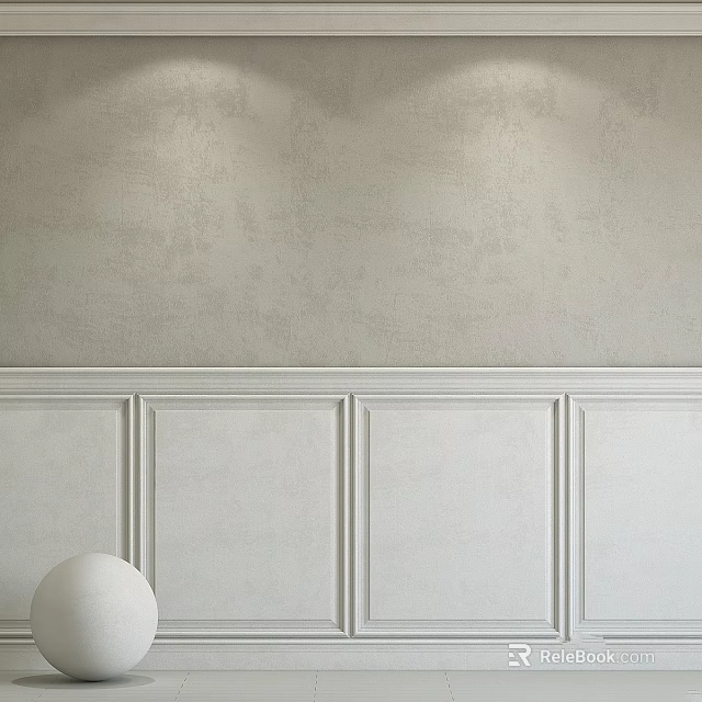 White Wainscoting With Beige Textured Wall For Decorative Interior Design 3d model 