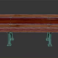Wooden Bench With Red Slats And Metal Legs For Garden Seating