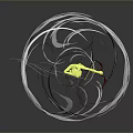Yellow Game Movie Character Standing With Bow And Transparent Spiral Lines