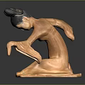 Orange Woman Sculpture With Black Hair Bun In Curved Artistic Pose On Square Base