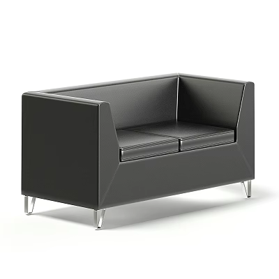 Modern Black Leather Loveseat With Metal Legs And Simple Armrest Design 3d model
