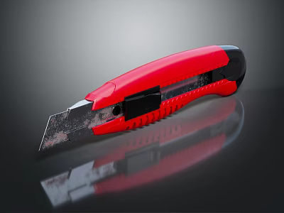 Red And Black Utility Knife With Sharp Blade And Reflective Surface 3d model