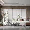 Modern living room sofa coffee table combination single person sofa background wall multi-person corner sofa without main light 3d model