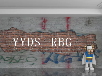 Bricked Background Wall With Graffiti YYDS RBG And Standing Cartoon Figure 3d model
