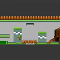 3D Cartoon Game Level Scene With Green Platforms Orange Rails Gray Block Structures And Pathway