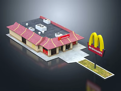 McDonald's Restaurant Exterior Featuring Red Roof Golden Arches Sign And Roof Equipment 3d model