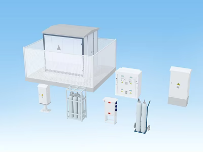 Industrial Equipment Components Including Control Cabinets Support Frames And Safety Enclosures 3d model