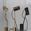 Modern Minimalist Gold And Black Metal Table Lamps With Cylindrical Shades And Curved Stands