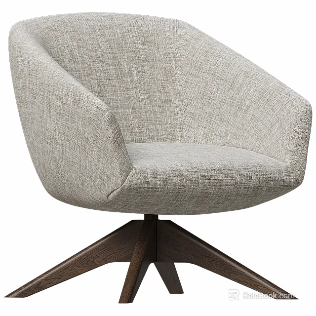 Modern Minimalist Accent Chair With Linen Fabric Curved Armrests And Wooden Base 3d model 