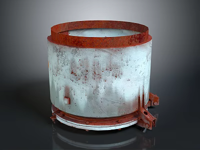 Heavy Duty Cylindrical Industrial Vessel With Rusted Metal Surface Red Rim And Base Structure 3d model