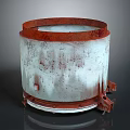Heavy Duty Cylindrical Industrial Vessel With Rusted Metal Surface Red Rim And Base Structure