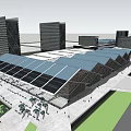 Modern Urban Architecture Complex With Glass Roof Open Plaza Pedestrians And Blue Sky