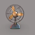 Vintage Electric Fan With Metal Cage Golden Blades And Black Base