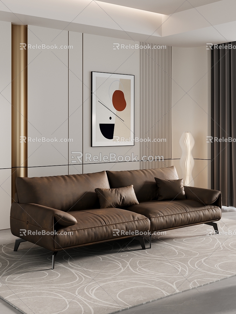 Modern Living Room Multiplayer Sofa Three-Seat Sofa Leather Sofa Elephant Ears Sofa 3d model