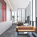 Modern Lounge Area Interior Design With Large Windows Sofa Green Plants And Red Accents