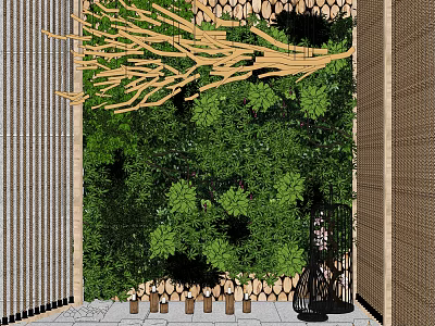 Green Plant Wall With Leafy Branches And Lush Foliage Wooden Frame 3d model