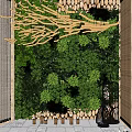 Green Plant Wall With Leafy Branches And Lush Foliage Wooden Frame