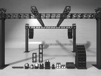 Professional Event Stage Decorative Lights With Truss System And Audio Equipment 3d model