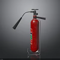 Red Fire Extinguisher With Metal Stand Black Nozzle And Pressure Gauge