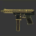 Modern Submachine Gun With Dark Metal Body Multiple Circular Barrel Holes And Black Grip