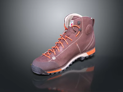 Brown High Top Suede Shoes With Orange Laces And Durable Orange Sole 3d model